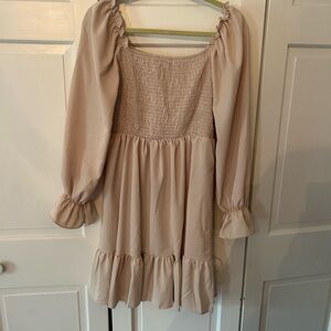 Elegant Long Sleeve Cream Dress